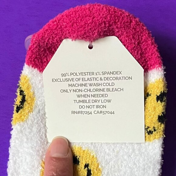 Fuzzy Smiley Face Footie Slipper Socks - Picture 5 of 6